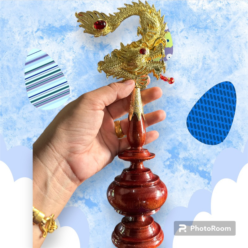 หัวกรงนกไม้นาคบุต ตะขอมังกรชักศอกชุบทอง ใส่13-17ซี่ 850