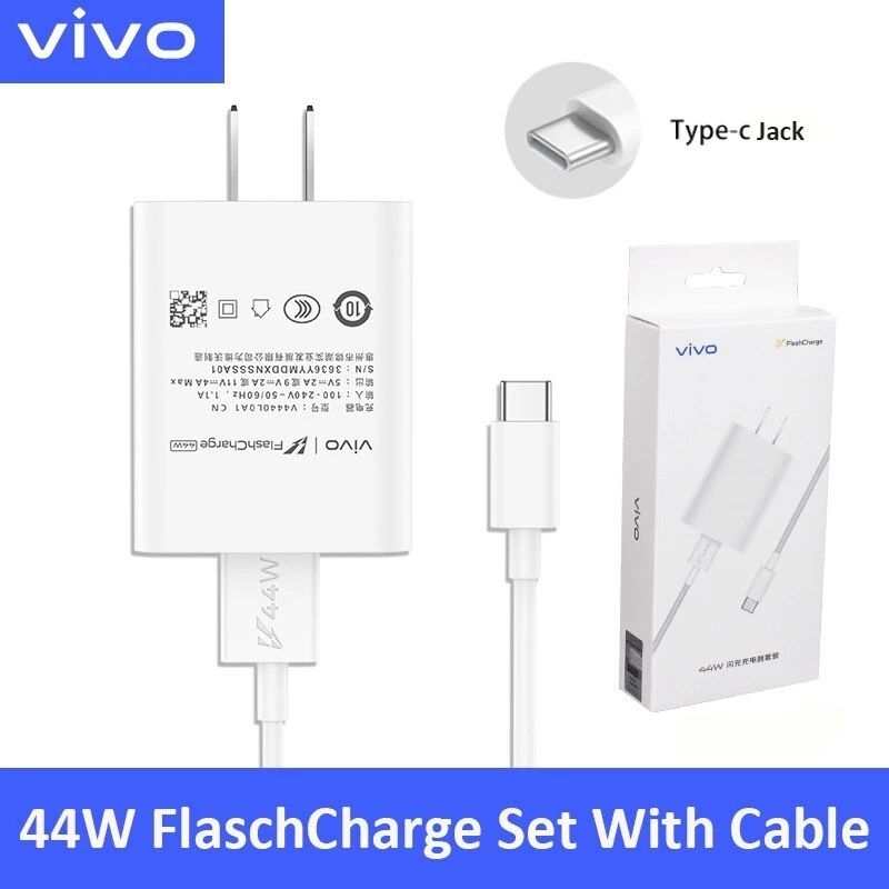 พร้อมส่งจากไทยชุดชาร์จ Vivo44W Type-C หัวชาร์จเร็วพร้อมสายชาร์จเร็ว44W (รับประกันสินค้า)