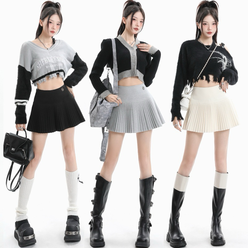 Gang_jeans #822(JR)(โค้ด GANGAPR ลด 45.-)กระโปรงสั้นสไตล์เกาหลี เอวสม็อค มีซับใน ซิปด้านข้าง ทรงสวย น่ารักๆ#JR822