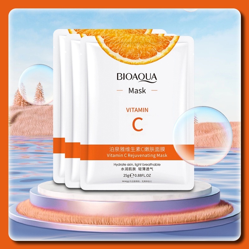 แผ่นมาส์กหน้า BIOAOUA VC Mask Vitamin C มาส์กวิตามินซี หน้าขาวกระจ่างใส หน้าเนียนนุ่มชุ่มชื้น ลดริ้วรอย Facial mask