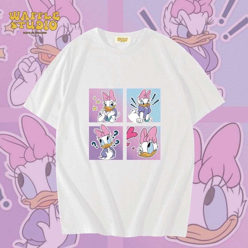 [ ส่งฟรี ] WS0124 เสื้อยืดโอเวอร์ไซส์ เสื้อยืดเกาหลี ผ้าคอตตอน100% เสื้อยืดโดนัลดักส์ Disney ดิสนีย์ WAFFLE STUDIO