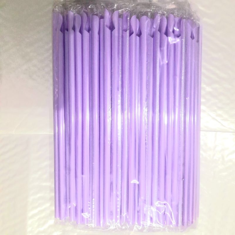 หลอดตรงปลายช้อน หลอดช้อน สีม่วง 8 มม ยาว 24 ซม แพ็ค 100 เส้น