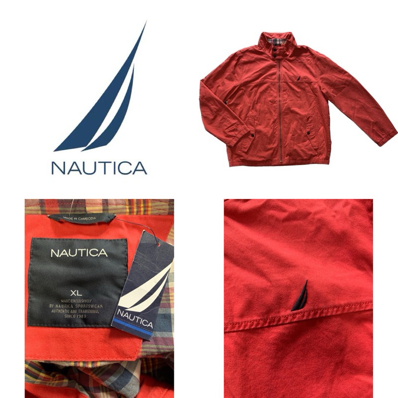 Nautica เสื้อคลุม แจ็คเก็ต สีแดง ซิปหน้า เสื้อกันหนาว ของแท้ มือหนึ่ง