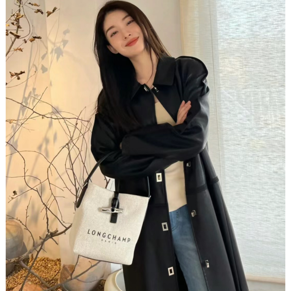 Longchamp roseau bucket bag canvas handbag แท้ กระเป๋าทรงถัง ผ้าใบ กระเป๋าถือ shoulder bag crossbody bags women