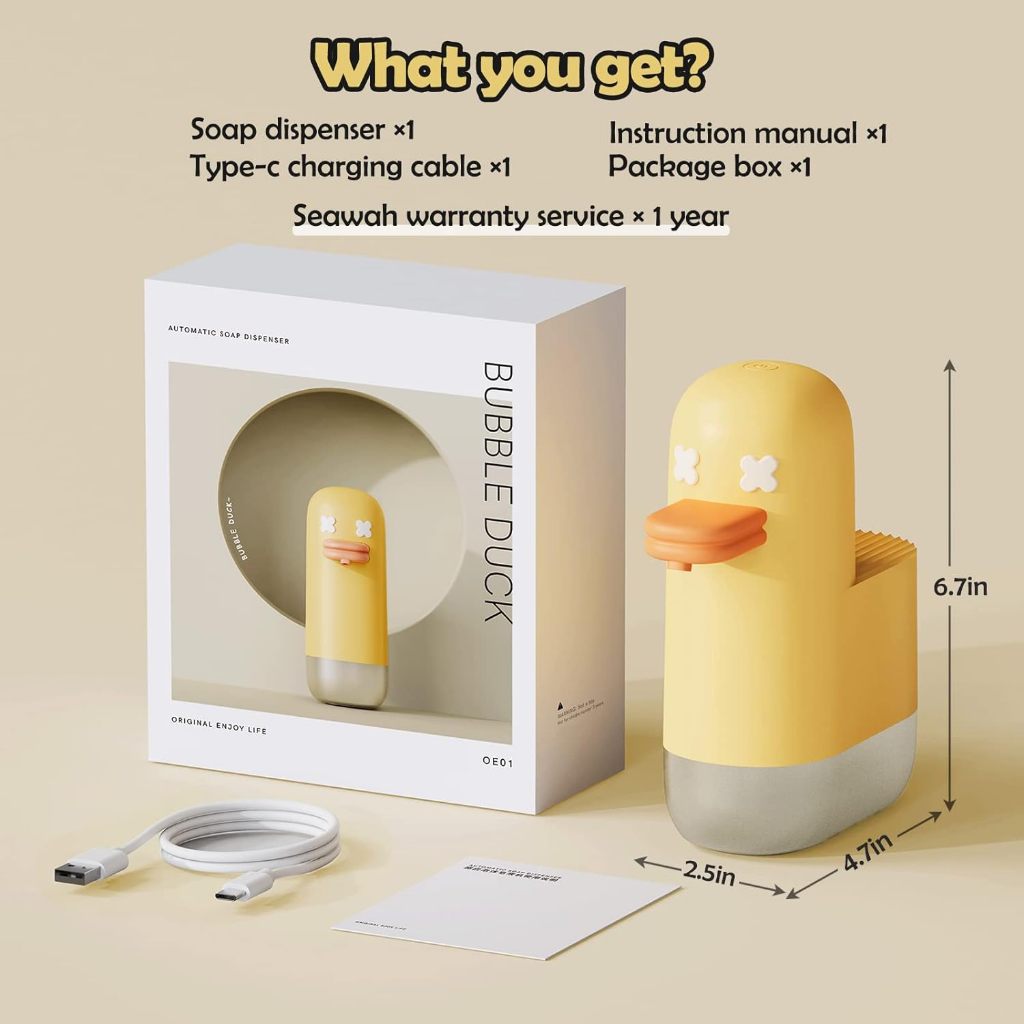 ส่งไวมาก เครื่องจ่ายสบู่โฟมอัตโนมัติ เป็ดเหลือง น่ารัก ชาร์จได้ 350ml duck soap automatic dispenser - รูปที่ 7