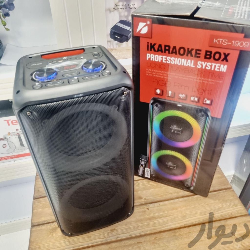 ลำโพงบลูทูธ KTS-1909 ดอก8นิ้ว2ดอก (60W+15W) ปรับวอลลุ่มไมค์ได้ AUX/TF/USB/ECHO/BASS แถมไมค์ลอย+รีโมท