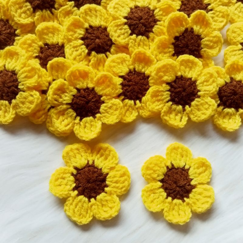 🌺🌼ดอกไม้ไหมพรมถัก 5.5 cm ดอกเดซี่ ดอกทานตะวันไหมพรม