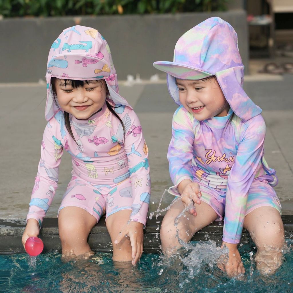 ชุดว่ายน้ำเด็ก ชุดว่ายน้ำเด็กกันยูวีกันแดดพร้อทหมวก ชุดว่ายน้ำเด็กกันUV ได้ถึง UPF50  Swim suit swimtime