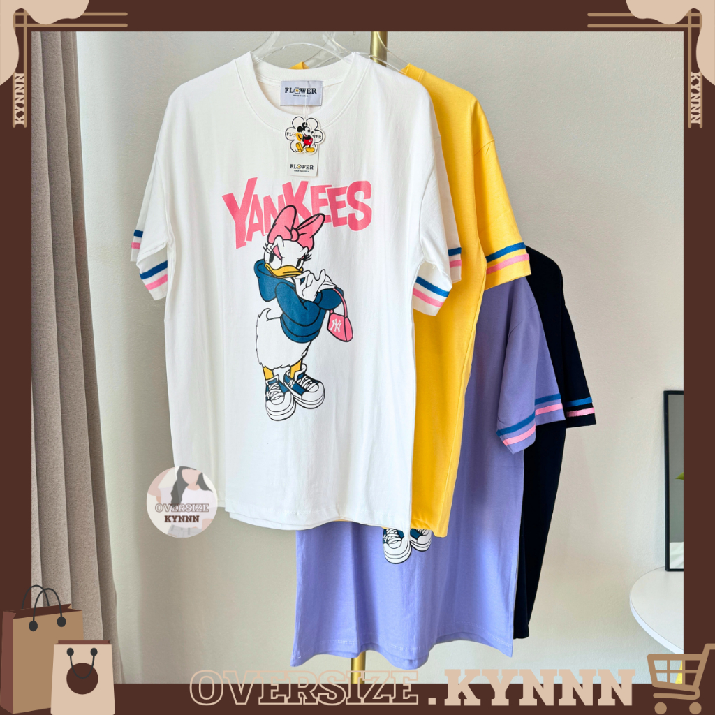 เสื้อยืด Oversize เดซี่ดั๊ก แต่งแถบแขน ป้าย FLOWER (F040)