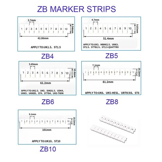 ZB4 ZB5 ZB6 ZB8 ZB10 ป้ายเทอร์มินอลมาร์ค แถบป้ายสำหรับเทอร์มินอล Marker strips for Terminal Block ″KAWASHO″