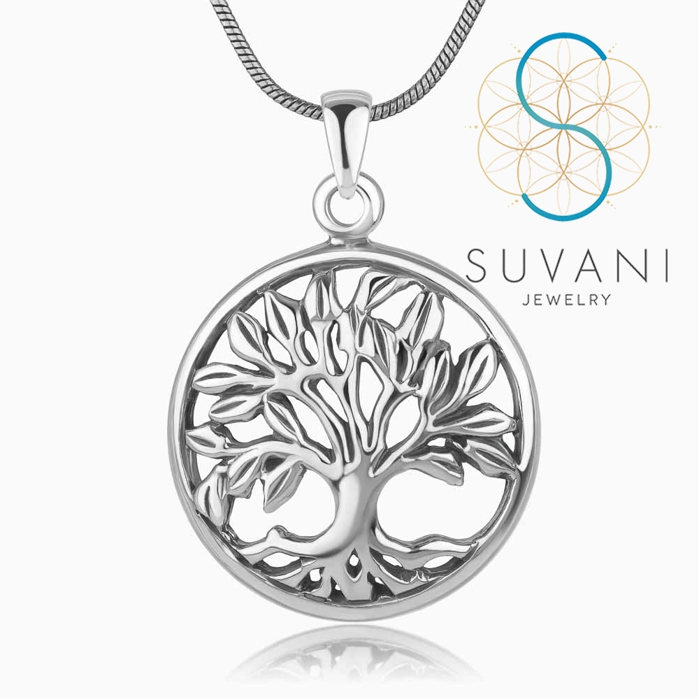 SUVANI เงินแท้ 92.5% จี้ต้นไม้แห่งชีวิต ลายฟิลิกรี จี้แนววินเทจ จี้พร้อมสร้อยคอ เครื่องประดับเงินแท้