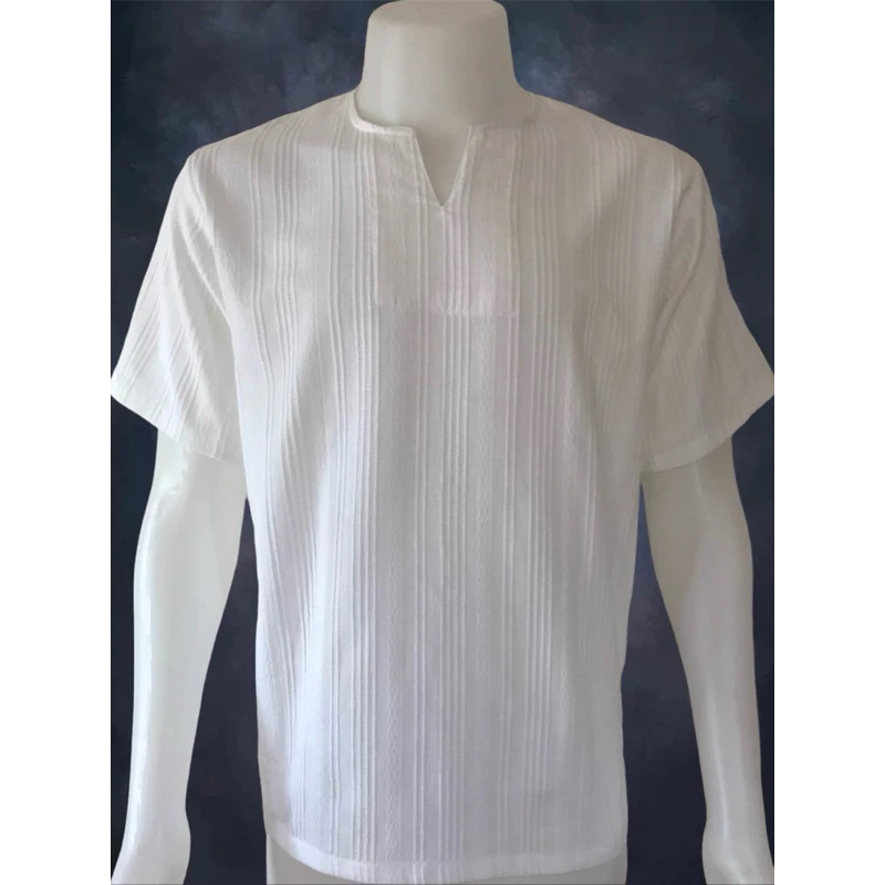 เสื้อผ้าฝ้าย ผ้าพื้นเมือง (DY9) คอเจาะ แขนสั้น สีขาว