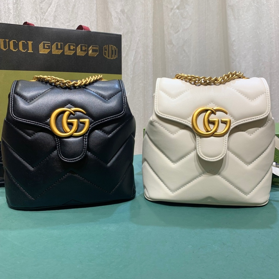 กระเป๋าเป้สะพายหลังหนังแท้ Gucci กระเป๋าเป้สะพายหลังท่องเที่ยวย้อนยุคหรูหราความจุขนาดใหญ่
