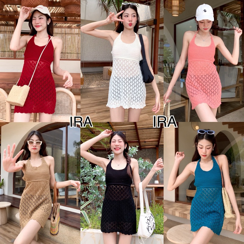 BY IRA SANDY mini dress🔥พร้อมส่ง🔥 มินิเดรสไหมพรม ผ้าถัก ตาข่ายผูกโบว์ที่คอ เปิดหลัง  สีพื้น แซ่บบบตัวแม่!!