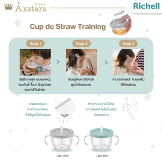 Richell(ริเชล) AXSTARS ถ้วยฝึกดูดรุ่นใหม่ หลอดกันสำลัก มีปุ่มกดช่วยดันน้ำ รูปทรงหลอดดีไซน์ใหม่ 150มล.