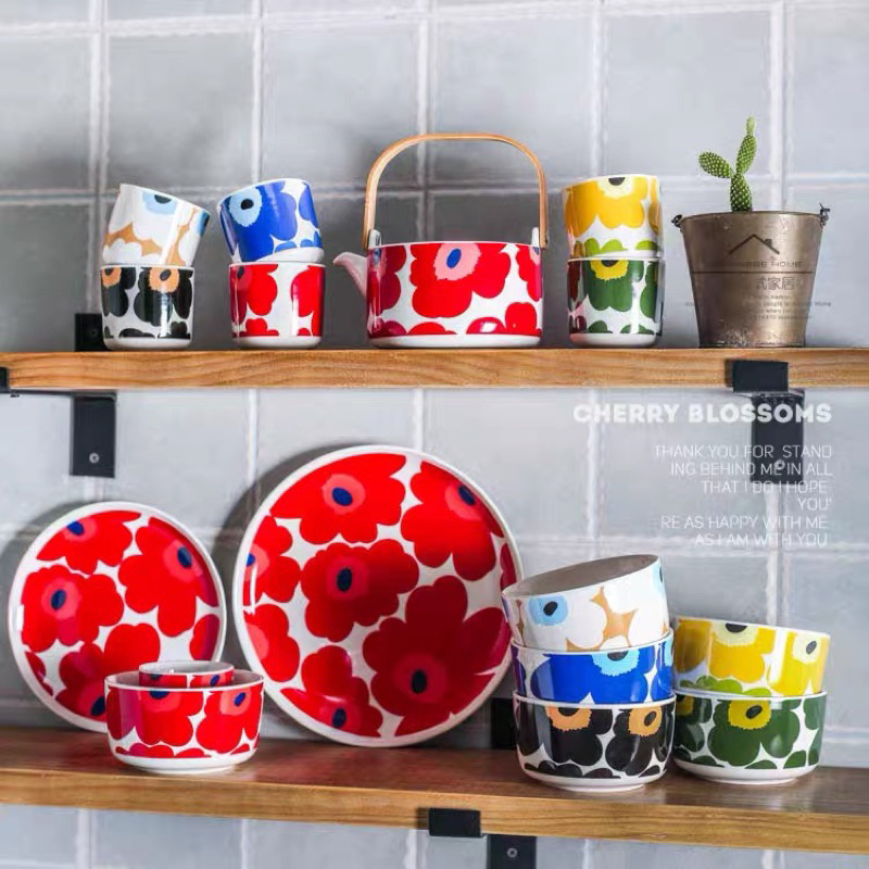 พร้อมส่ง🇹🇭 <Marimekko style>  plate bowl muc จาน ชาม ถ้วย  แก้วน้ำ