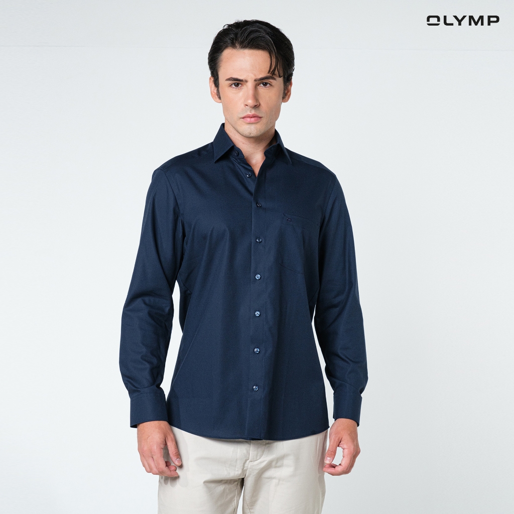OLYMP LUXOR Shirt เสื้อเชิ้ตชาย สีกรมท่า ทรงหลวม ใส่สบาย รีดง่าย Y24NOS เสื้อเชิ้ตทำงาน ชุดทำงาน NOSLUX