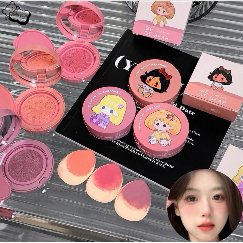 Gege Bear บลัชออน เนื้อแมตต์ ให้ความชุ่มชื้น กันน้ํา ติดทนนาน แบบพกพา บลัชออนแอร์คุชชั่น