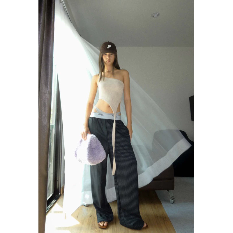 Piccoro - Lazy Striped Pants กางเกงเอวต่ำขอบยางยืด