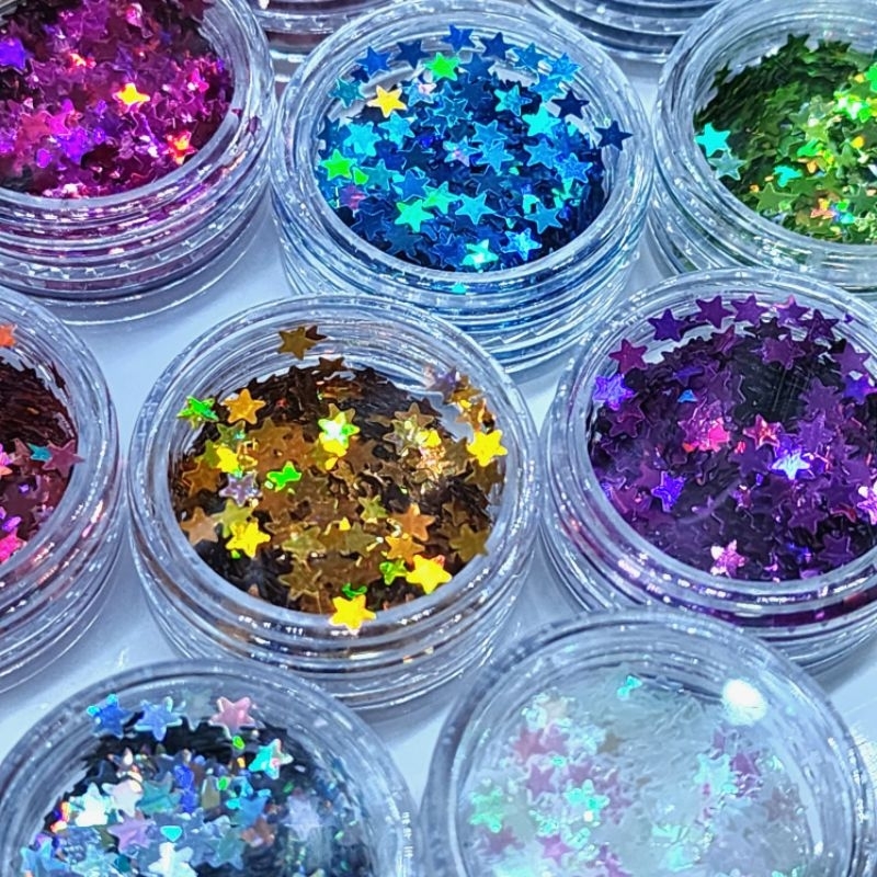 ⭐Star Glitter   กากเพชร กลิ๊ตเตอร์ดาว⭐ ไซส์ 2.5 มม.   งานวิ้งงงงส์ เห็นชัดด ✨เล่นแสงสุดสวยจ้าา  ใส่บรรจุกระปุก 3g  ✨❤️ี