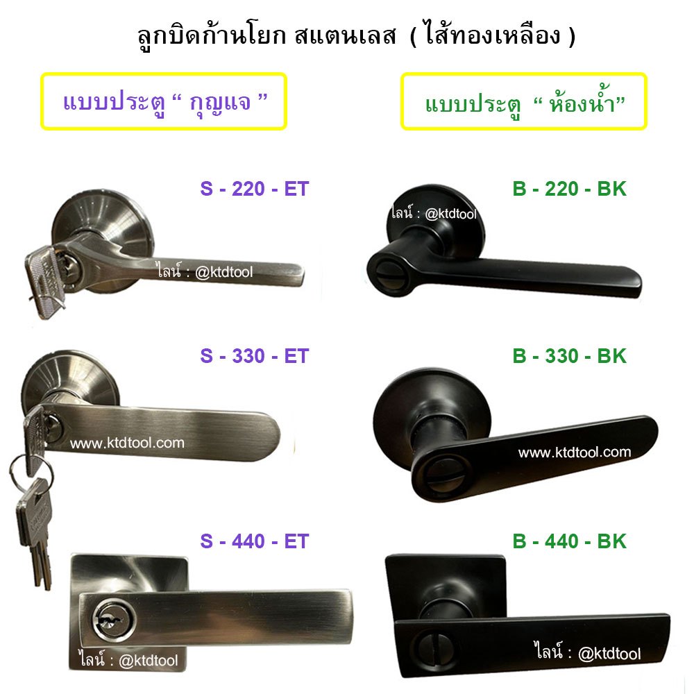 ลูกบิดสแตนเลส สำหรับประตูมือจับก้านโยก,  มือบิดประตู ไส้กุญแจทองเหลือง มีแบบกุญแจ และ แบบห้องน้ำ  / ALLWAYS