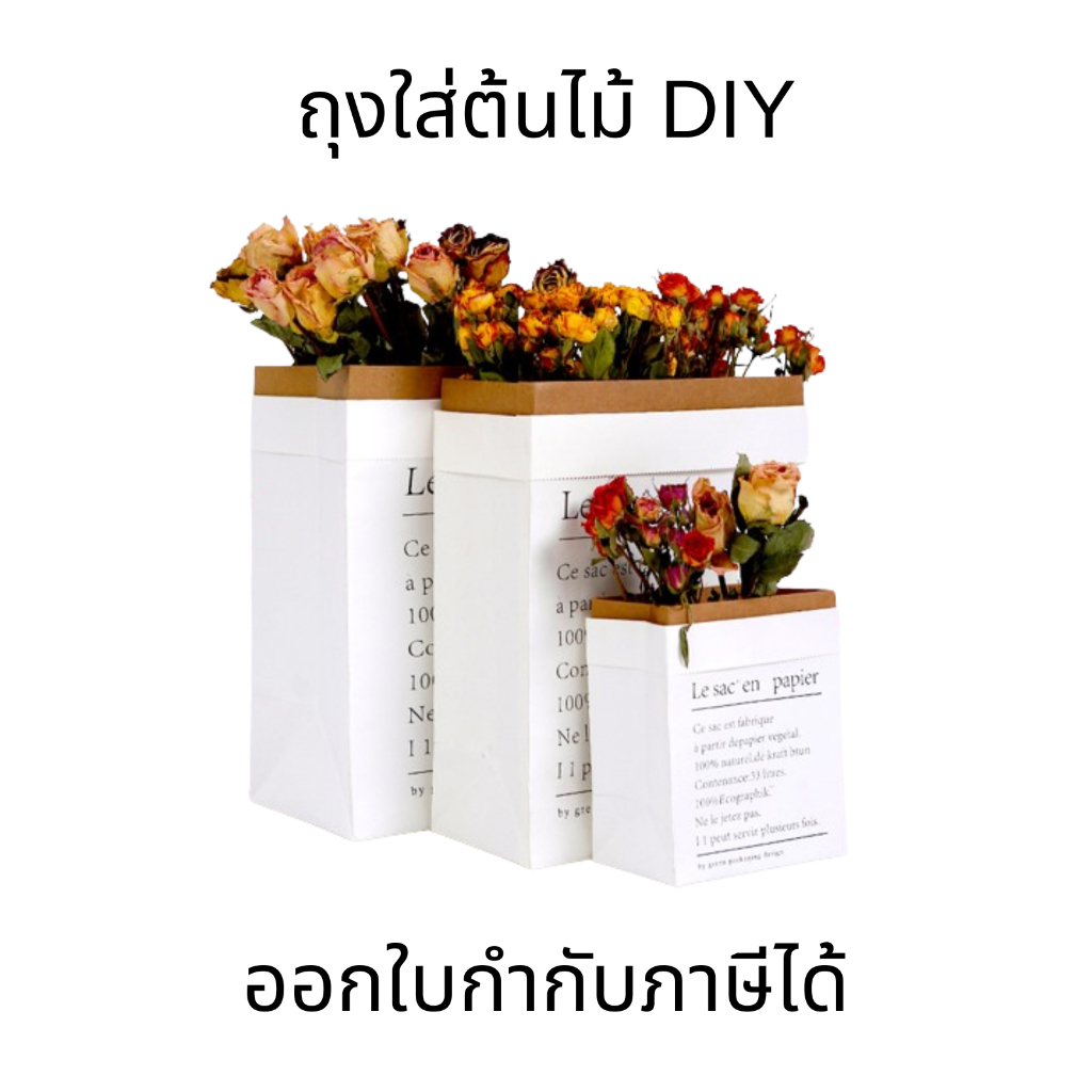 ถุงกระดาษคราฟท์พิมพ์ลาย ถุงใส่ต้นไม้ DIY ใส่ดอกไม้ ของขวัญ ตกแต่งห้อง วัสดุหนาทนทาน ถุงกระดาษ 2 ชั้น คุณภาพดี