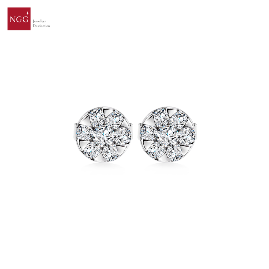 NGG Dazzling Diamond Glitter Globe 18K White Gold Diamond Earrings - ต่างหูเพชรแท้ (มีใบรับประกัน)