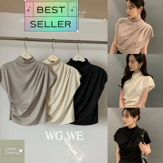 📍พร้อมส่ง📍7860💌เสื้อคอปีน แขนล้ำ ดีไซน์สวย แต่งจีบช่วงไหล่ TAG WG.WE 🇰🇷