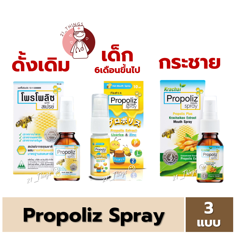 Propoliz Mouth Spray 3สูตร (ดั้งเดิม/KID/กระชาย) สเปรย์พ่นคอ โพรโพลิซ 10มล และ 15มล. propoliz spray