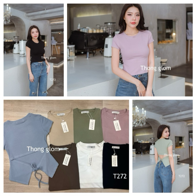 T272 เสื้อคอกลม ผ้ายูนิโคล่ ดีเทลผูกหลัง
