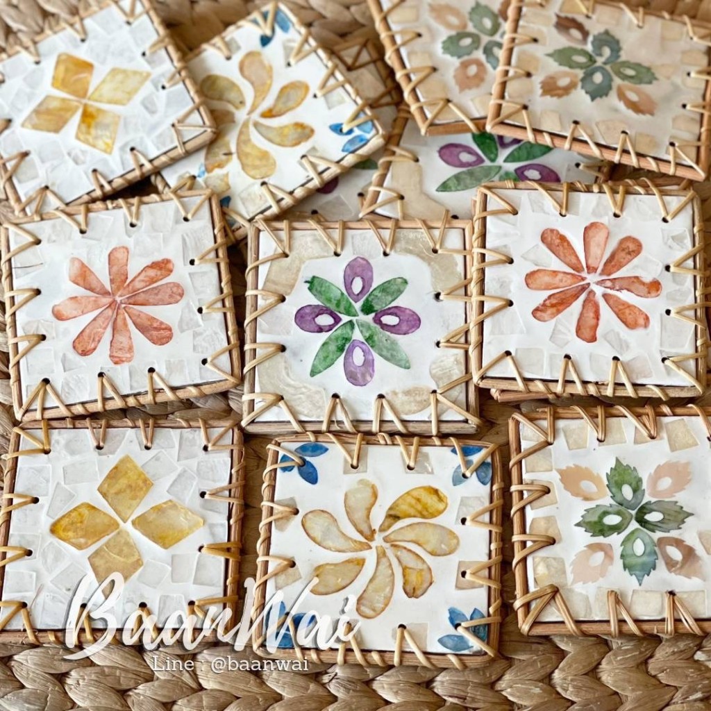 บ้านหวาย-แผ่นรองแก้วลายเปลือกหาย (คละลาย)