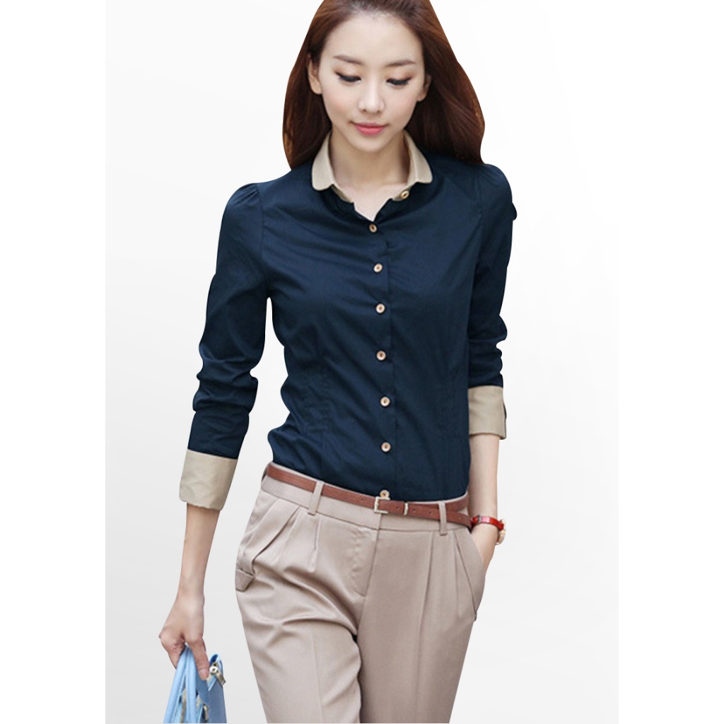 เสื้อเชิ้ตสีกรมท่า ทรงสลิมเข้ารูปสวย Working Woman Style! H24661
