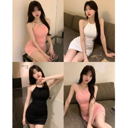 (มี4size)พร้อมส่งชุดมินิเดรสสายคล้องคอใส่เข้ารูปตามตัว แขนกุดเปิดหลัง สวยได้ทุกงาน