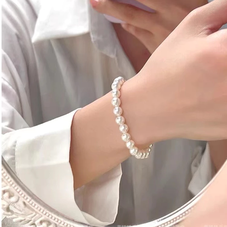 สร้อยข้อมือมุก 8mm สีพื้น สไตล์เกาหลี สำหรับผู้หญิง thumbnail 3
