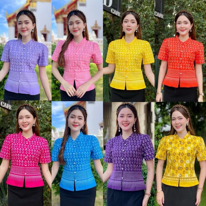 เสื้อผ้าฝ้ายหมักโคลนพิมพ์ลาย คอจีนสวยๆ