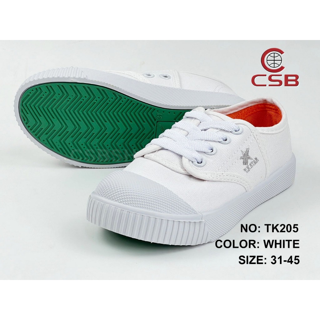 CSB รองเท้าผ้าใบนักเรียน TK205 สีขาว น้ำตาล ดำ มีไซส์เด็กและผู้ใหญ่ 31-45#