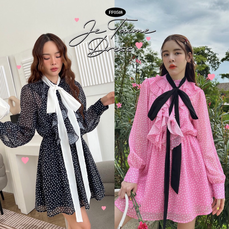 New ป้ายห้อย FLAT2112 FF0518 : JE T'AIME DRESS เดรสผ้าชีฟอง
