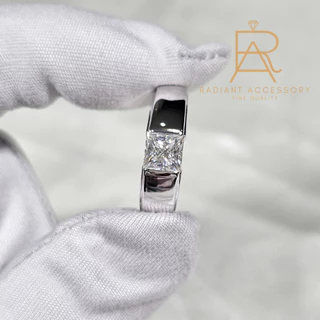 แหวนเงินแท้ ฝังเพชร Moissanite Princess 1 กะรัต ชุบทองคำขาว