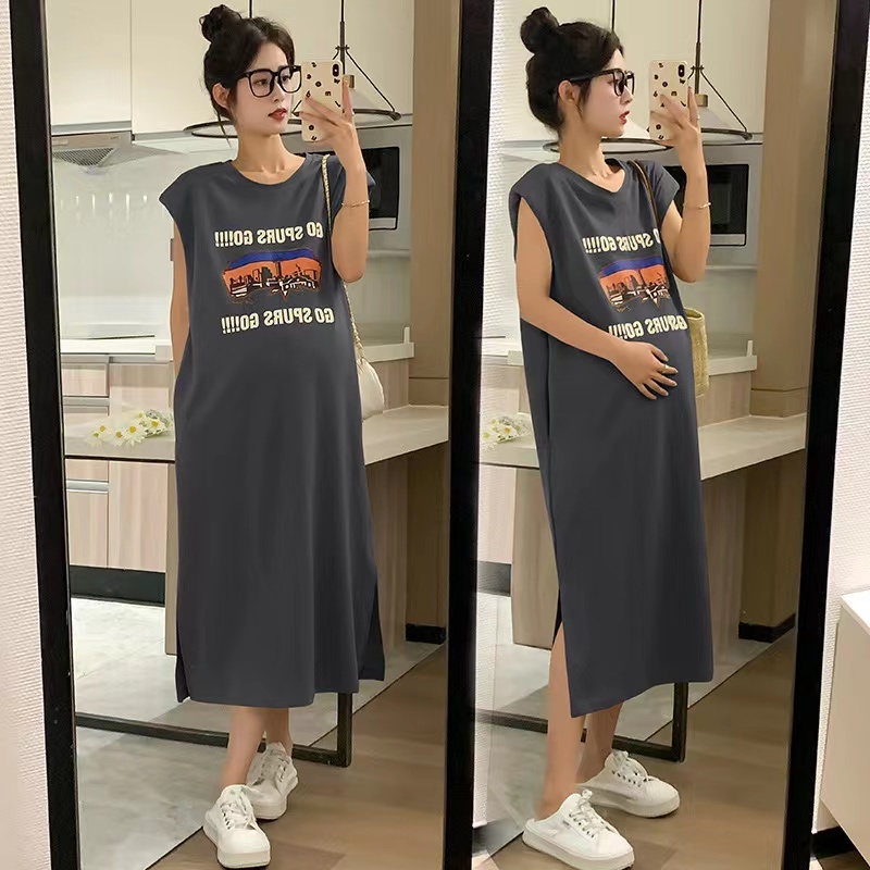 NO 1 SHOP เดรสคลุมท้องผู้หญิง ชุดคลุมท้องชุดเดรสยาวให้นมบุตรเสื้อยืดทรงหลวม ชุดคลุมท้องผ้านุ่ม ใส่สบาย สไตล์เกาหลี ชุดคน - รูปที่ 5
