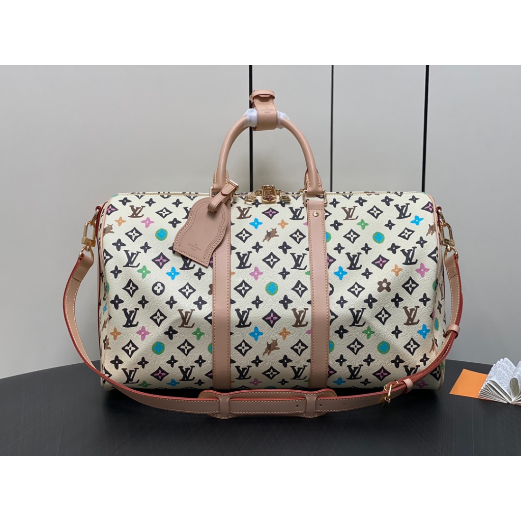 กระเป๋าผู้หญิง Louis Vuitton แท้ 100% LV Wild at Heart ซีรีส์แคปซูล KEEPALL BANDOULIÈRE 50 กระเป๋าเดินทาง