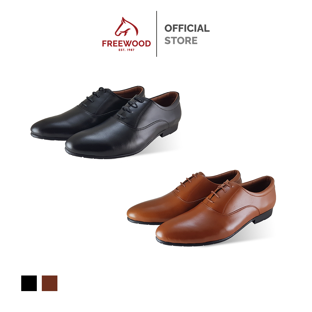 FREEWOOD LACE-UP BUSINESS SHOES รองเท้าคัทชูผู้ชาย หนังแท้ ผูกเชือก รุ่น 60-2420 สีดำ / สีวิสกี้ ( BLACK / WHISKY )