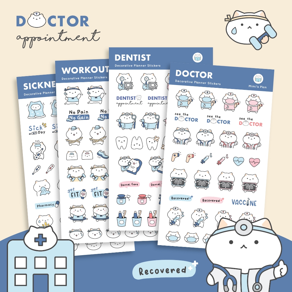 สติกเกอร์ Health 🏥 บันทึกสุขภาพ สติ๊กเกอร์ แต่งแพลนเนอร์ Decorative Planner Stickers mimisplan