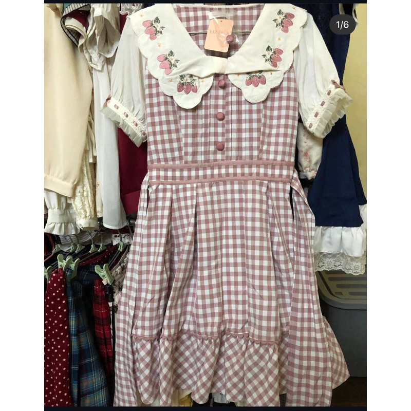 [พร้อมส่ง] เดรส Liz Lisa stawberry lace gingham dress