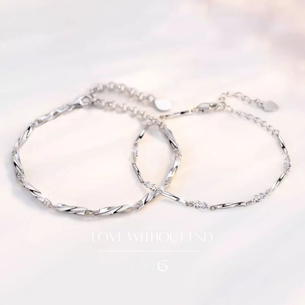 GLAMOR💕รักเธอ กําไลคู่รัก Love Without End กําไลคู่ รักกันตลอดไป ข้อมือเงิน 925 สร้อยข้อมือคู่