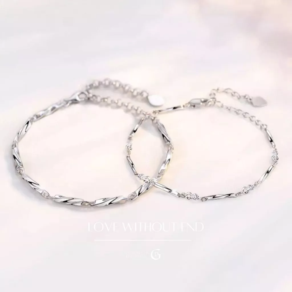 GLAMOR💕รักเธอ กําไลคู่รัก Love Without End กําไลคู่ รักกันตลอดไป ข้อมือเงิน 925 สร้อยข้อมือคู่