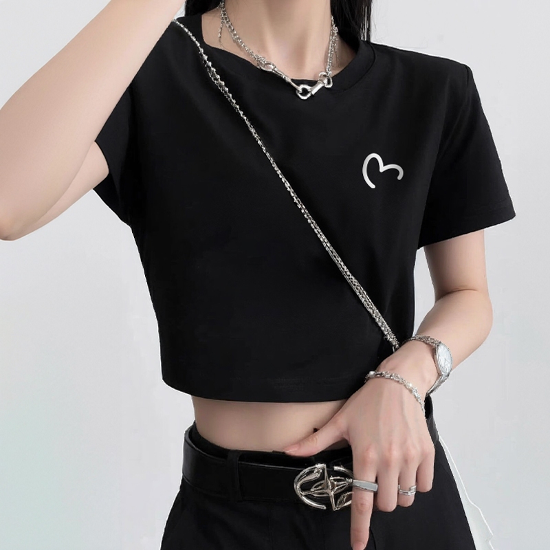 เสื้อครอปเสื้อยืดแขนสั้น Baby Crop Tee💖Small Heart💖ผ้าคอตตอน100%💖S-XL