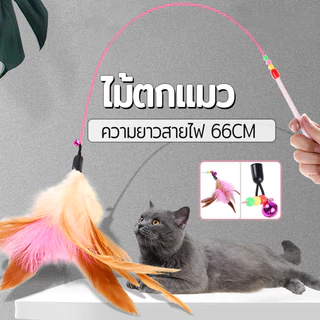 ไม้ตก ของเล่นแมวมีกระดิ่ง รุ่นปอมปอม สำหรับฝึกทักษะ ไม้ล่อแมว 66 ซม.