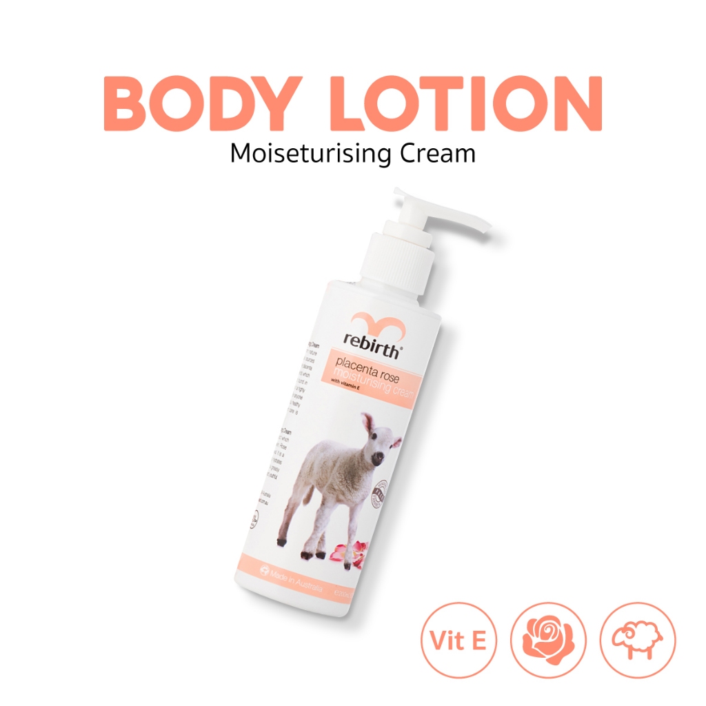 REBIRTH PLACENTA ROSE MOISTURISING CREAM 200ML รีเบิร์ท โลชั่นรกแกะ กลิ่นกุหลาบ