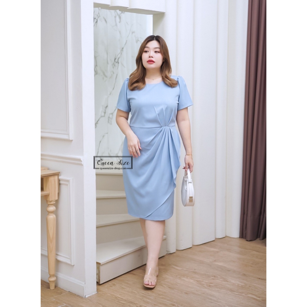 Bella-สีฟ้า Plus size Fashion อก40 42 44 46 และ 48 เสื้อผ้าไซส์ใหญ่ ชุดเดรสแฟชั่นสาวอวบคนอ้วน ใส่ไปทำงาน