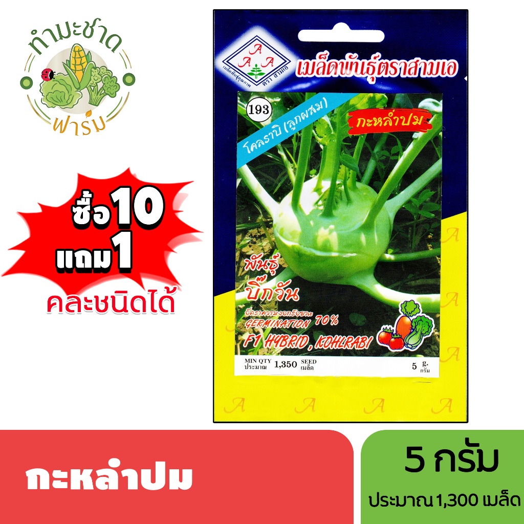 3A (ซื้อ10แถม1) เมล็ดพันธุ์ กะหล่ำปม ขนาด5กรัม ประมาณ1,350เมล็ด KOHLRABI โคราบิ โคลราบิ เมล็ดพันธุ์พืช เมล็ดผัก ปลูกผัก